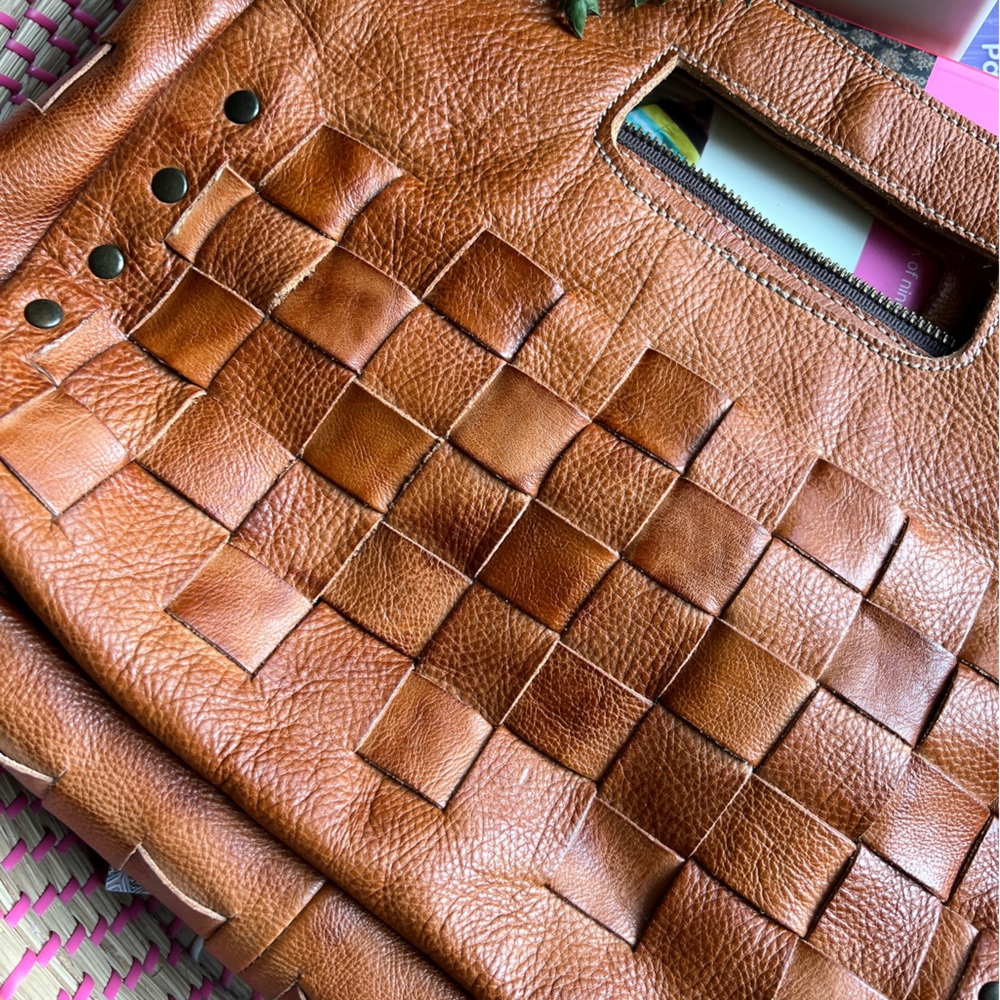 BED|STU Woven Leather Crossbody Bag in Cognac Tan - Picture 9 of 16